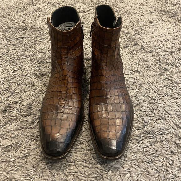 JO GHOST NWOB Croc Embossed Leather Side Zip Boots Size 46 $575.00 main image 9